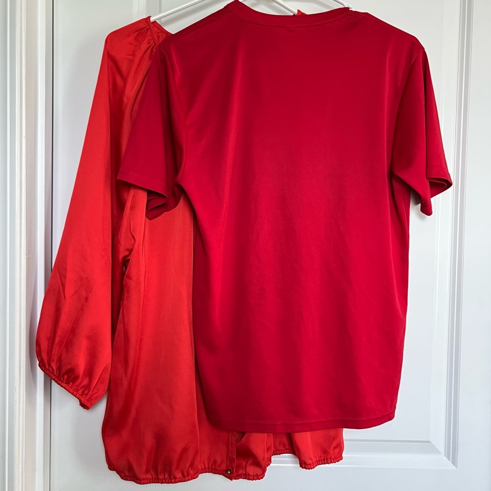 Chico’s Top Blouse Red Button Down Elastic Hem Size 3 - Picture 12 of 12